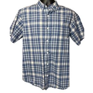 Men's Columbia Button-Down Shirt Size Medium Blue and White Plaid